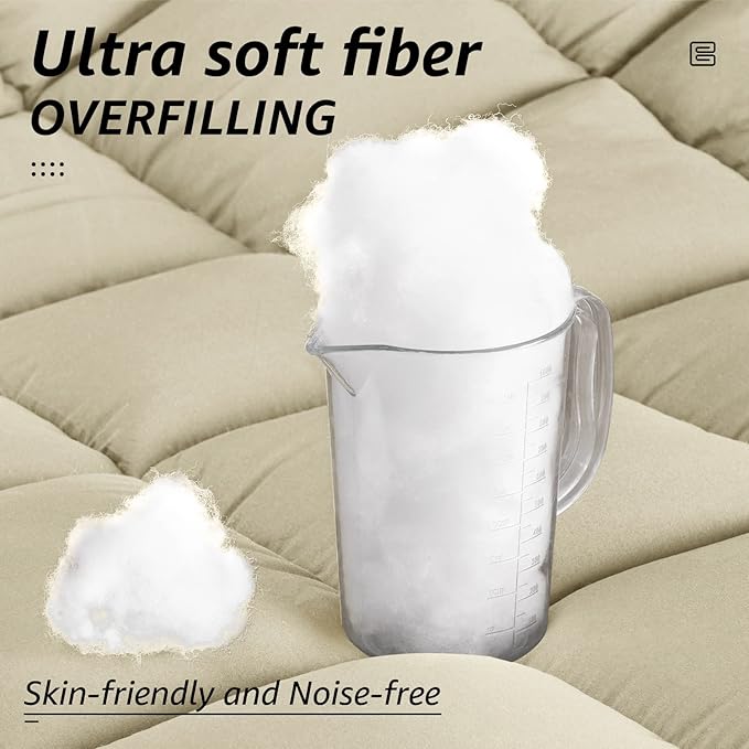 HYLEORY All Season Full Size Bed Comforter - Cooling Down Alternative Quilted Duvet Insert with Corner Tabs - Winter Warm - Machine Washable - Beige