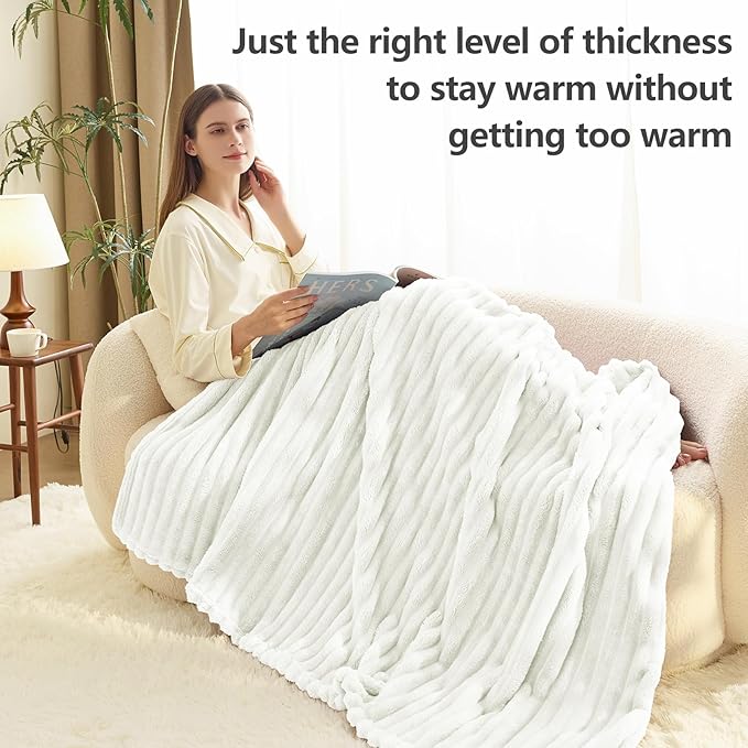 Soft Off White Throw Blanket for Couch - 300GSM Cozy Fleece Blanket for Women, Cute Lightweight Blankets Birthday Gifts for Her Him, Valentines Spring Home Room Decor, Off White, 50x60 Inches