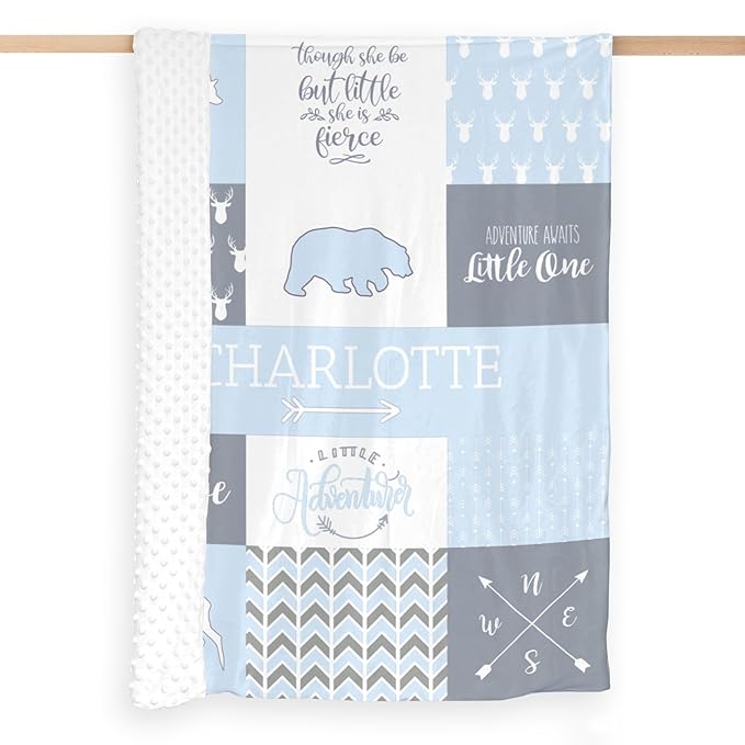 Personalized Baby Blanket Cute Animal Blanket for Girls - Soft Double Layer with Dotted Backing, Toddler to Newborn, Shower Gifts, Light Blue (35 X 45 inches)