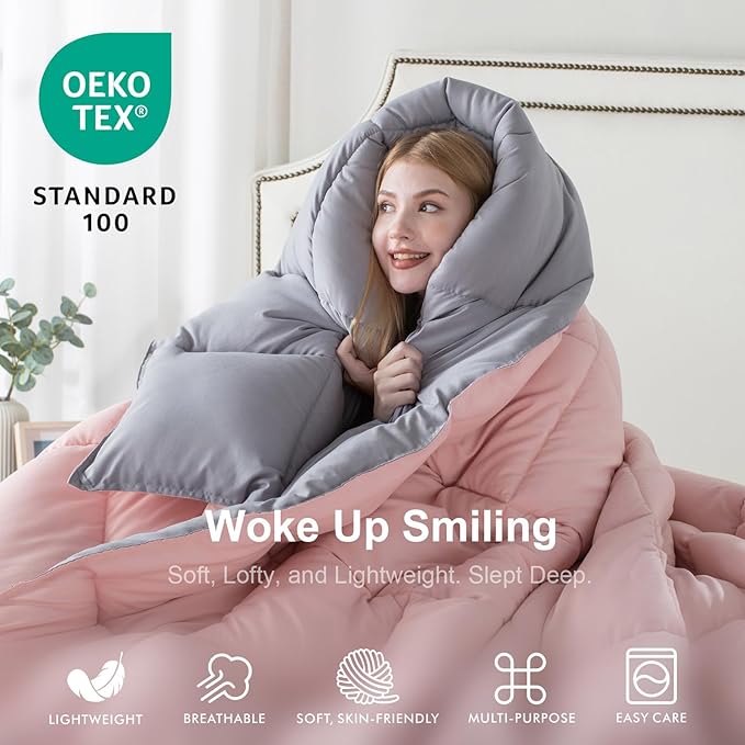 KASENTEX Twin/Twin XL Comforter Set – Reversible Dual Color – Goose Down Alternative – Ultra-Soft, Lightweight, Machine Washable, Maintain Fluffiness, All Season Warmth (Pink Potpourri/Quartz Silver)