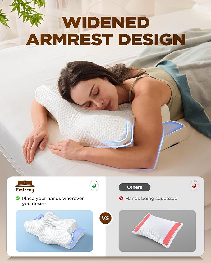Emircey Clinical-Level Relief Cervical Neck Pillow for Sleeping, Ergonomic for Back Stomach Sleepers, Orthopedic Contour Memory Foam Pillow for Side Sleepers,Cooling Pillow for Neck Relief, Gray, King
