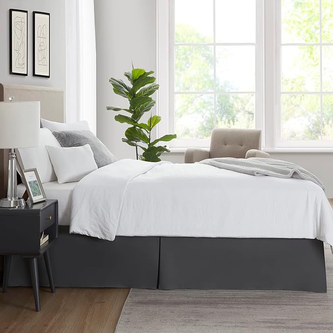 Nestl Pleated Bed Skirt, Easy Fit Bed Skirt, 14” Inch Tailored Drop Bed Skirt, Soft Double Brushed Premium Microfiber Ruffle Bed Skirt, Luxury Bedskirt, Hotel Bed Ruffle, King Bed Skirt Dark Gray