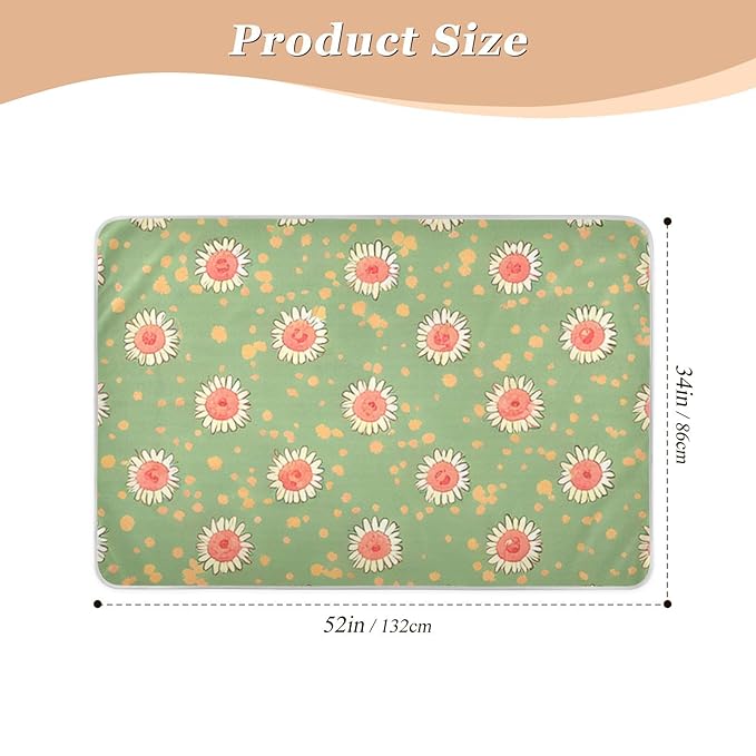 Waterproof Bed Pad Reusable Changing Pad Toddler Mattress Protector Large Pee Pad Baby Diaper Pad Soft Washable Liner Green Sunflower