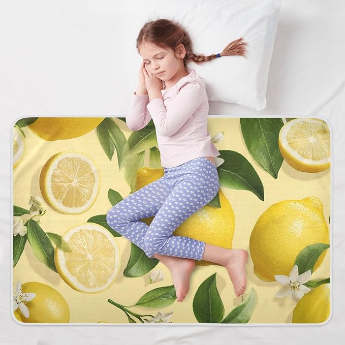 Waterproof Bed Pad Reusable Changing Pad Toddler Mattress Protector Large Pee Pad Baby Diaper Pad Soft Washable Liner Fresh Yellow Floral Lemons