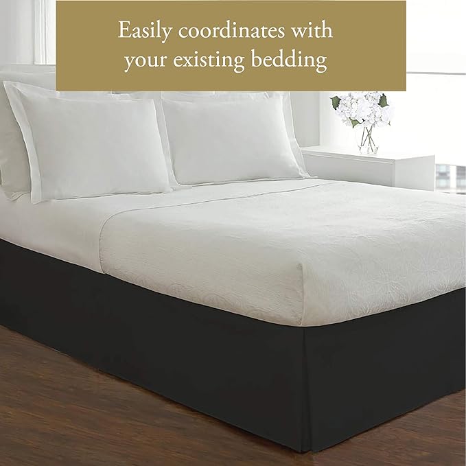 Luxury Hotel Tailored Bed Skirt, Box Pleats, 14 Inch Drop, Full, Black