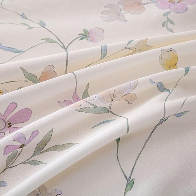 OAITE Duvet Cover Set Twin Size Floral Pattern Ultra Soft 100% Cotton Duvet Cover Sets 3-PC, Breathable Duvet Cover with Zipper Closure & Corner Ties(2 Pillow Shams,1 Duvet Cover)