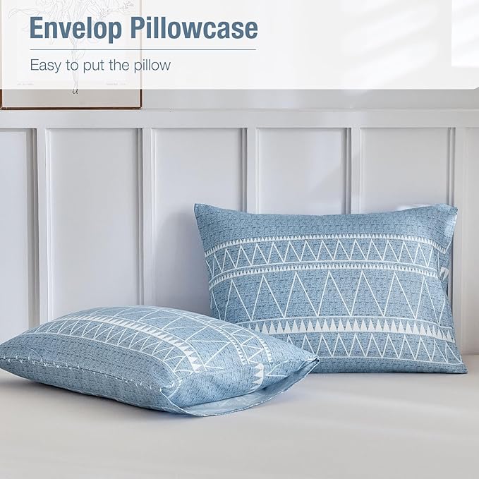 Lekesky California King Duvet Cover Set, Blue Reversible Duvet Cover Set, 3 Pieces Boho Home Bedding Duvet Cover with Zipper Closure & Corner Ties