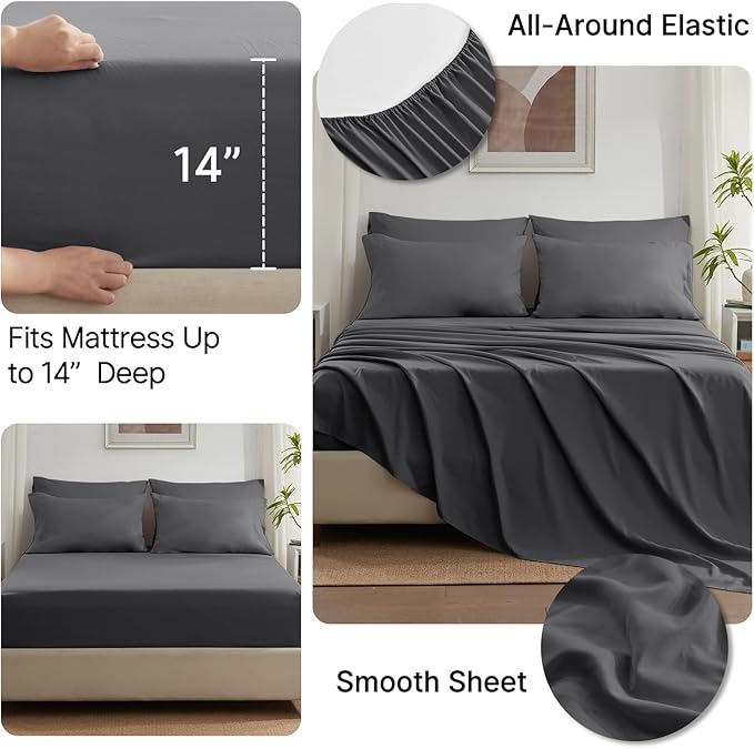 Anluoer King Size Bed in a Bag 7 Pieces, Dark Grey Bed Comforter Set with Sheets, All Season Bedding Sets with 1 Comforter,2 Pillow Shams,2 Pillowcases, 1 Flat Sheet, 1 Fitted Sheet