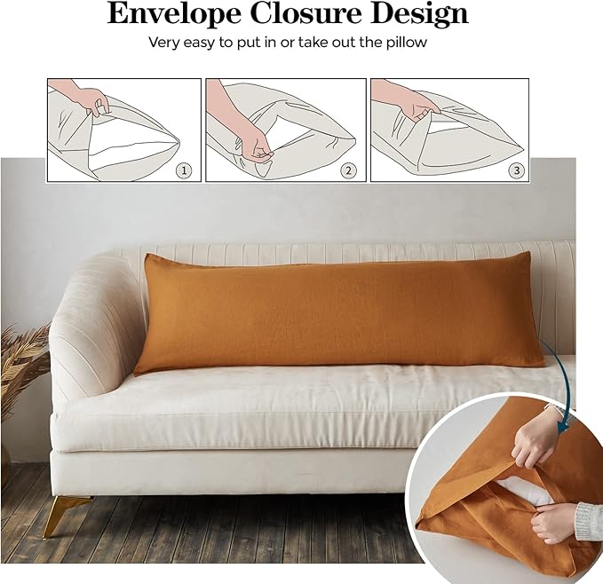 Simple&Opulence Body Pillow Cover 20" x 54",100% Pure Linen, Ultra Soft and Breathable, Body Pillowcase with Envelope Closure for Adults (Rust)