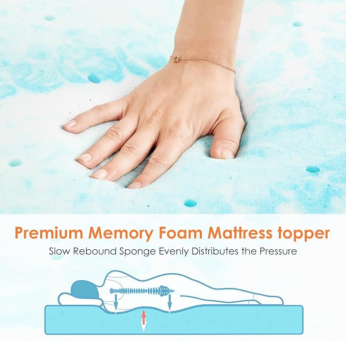 Sweetcrispy Memory Foam Mattress Topper King, 2 Inch Thick Gel Infused Cooling Toppers Pad for King Size Bed, Sleeper Sofa, RV, Camper, CertiPUR US Certified, Ventilated and Breathable