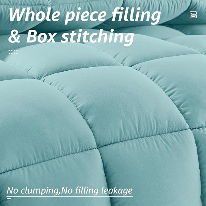 HYLEORY All Season Twin Size Bed Comforter - Cooling Down Alternative Quilted Duvet Insert with Corner Tabs - Winter Warm - Machine Washable - Turquoise