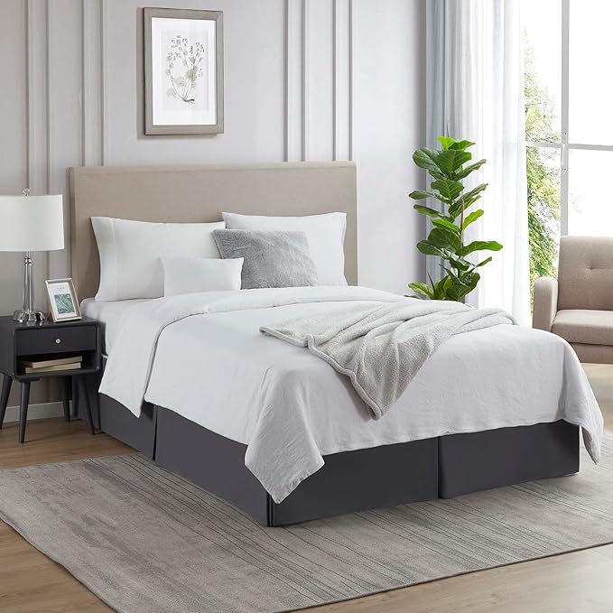 Nestl Pleated Bed Skirt, Easy Fit Bed Skirt, 14” Inch Tailored Drop Bed Skirt, Soft Double Brushed Premium Microfiber Ruffle Bed Skirt, Luxury Bedskirt, Hotel Bed Ruffle, King Bed Skirt Dark Gray
