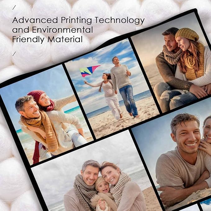 Custom Blanket with Picture, 8 Photos Customizable Blanket Personalized Blankets Family Memory Gift for Dad Mom Grandpa Grandma