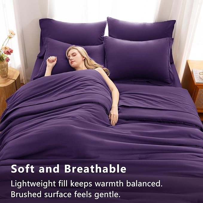 CozyLux King Size Comforter Set Purple, 7 Pieces Bed in a Bag King Comforter Set with Sheets, Soft Bedding Set with Down Alternative Comforter, Fitted Sheets, Flat Sheets, Pillow Shams and Pillowcases