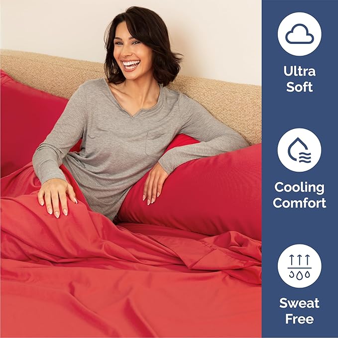 Queen 6 Piece Sheet Set - Comfy Breathable & Cooling - Ultra Soft Hotel Luxury Bedding Set with 8-16 Inch Deep Pockets - 1 Flat & 1 Fitted Sheet & 4 Pillowcases - Cozy, Wrinkle Free & Easy Care - Red
