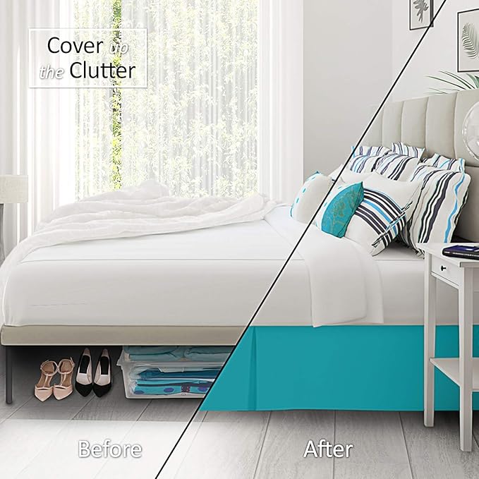 Bed Skirt - 25 Inch Fall Tailored Drop Pleated Dust Ruffle, 100% Egyptian Cotton - Solid Pattern and Color ( Twin, Solid, Teal)