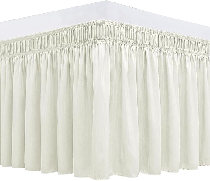 Biscaynebay Wrap Around Bed Skirts for Twin & Twin XL Beds 21" Long Drop, Ivory Adjustable Elastic Dust Ruffles Easy Fit Wrinkle Resistant Silky Luxurious Fabric Machine Washable