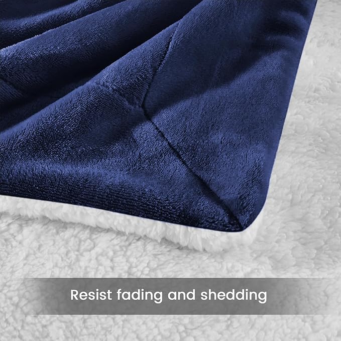 MOONLIGHT20015 Navy Sherpa Blankets Queen Size for Bed - Wholesale Bulk Pack of 9 Sherpa Blankets - Soft Fluffy Throw Blanket for Hotels, Guest Bedroom, 90x90 Inches