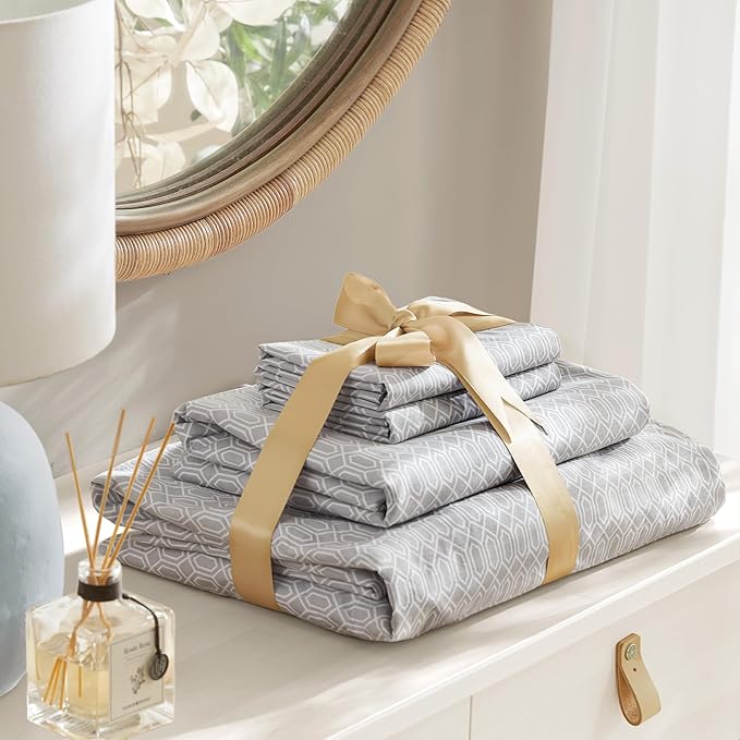 Comfort Spaces 100% Cotton Sheet Set Breathable, Lightweight, Soft with 14" Elastic Pocket Fits up to 16" Mattress, All Season Cozy Bedding, Matching Pillow Case, Queen Diamond Taupe 4 Piece