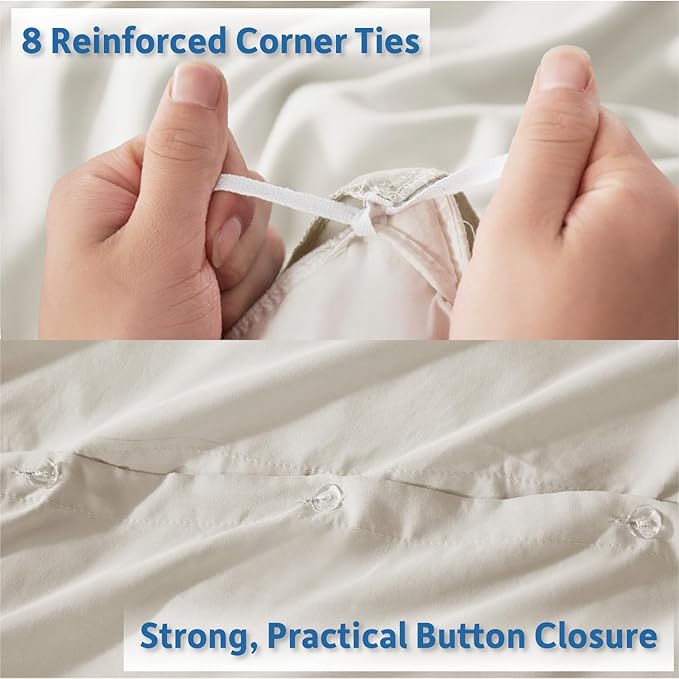 Nestl Queen Duvet Cover Set with Comforter Insert - Off White 4 Piece 90x90 Duvet Cover & 2 Pillow Shams with White Quilted Down Alternative Comforter, Ultra Soft, All Season