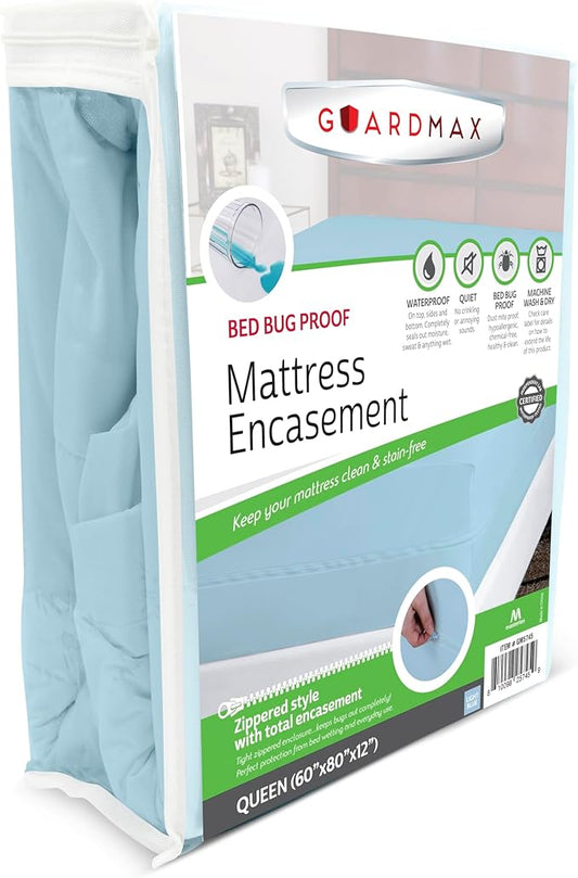 Guardmax Jersey Knitted Queen Zippered Mattress Encasement - Waterproof & Bed Bug Proof Mattress Protector - Comfortable, Soft, and Noiseless Zippered Bedding - Dust Mite Proof (60 x 80 x 12)