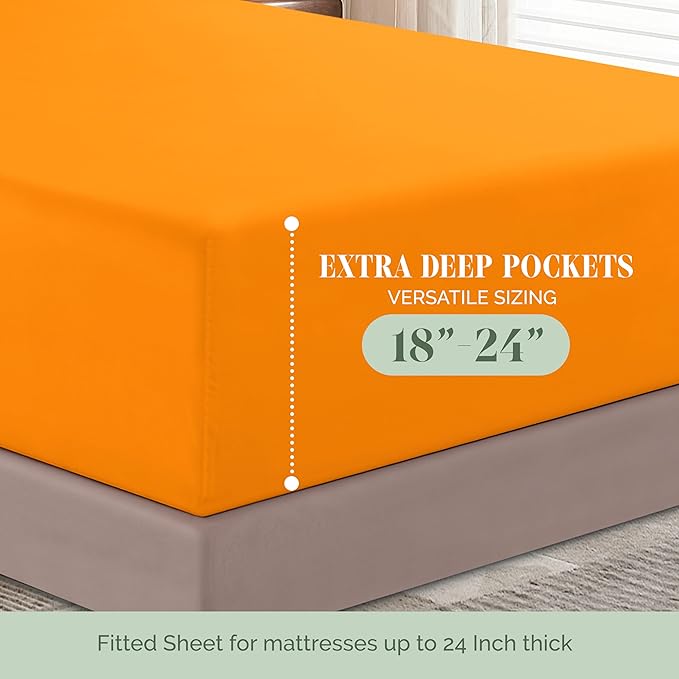 Elegant Comfort Luxurious 1500 Premium Hotel Quality Microfiber 4-Piece Sheet Set, 18-24 Inches Deep - Extra Deep Pocket Sheets - Ultra Soft 4PC Deep Pocket Sheets, Full, Orange