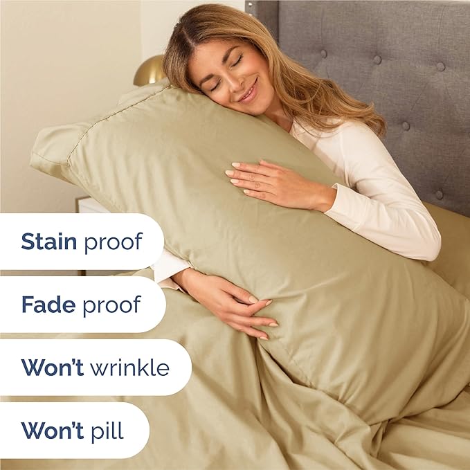 Full 6 Piece Sheet Set - Comfy Breathable & Cooling - Ultra Soft Hotel Luxury Bedding Set with 8-16 Inch Deep Pockets - 1 Flat & 1 Fitted Sheet & 4 Pillowcases - Cozy, Wrinkle Free & Easy Care - Beige