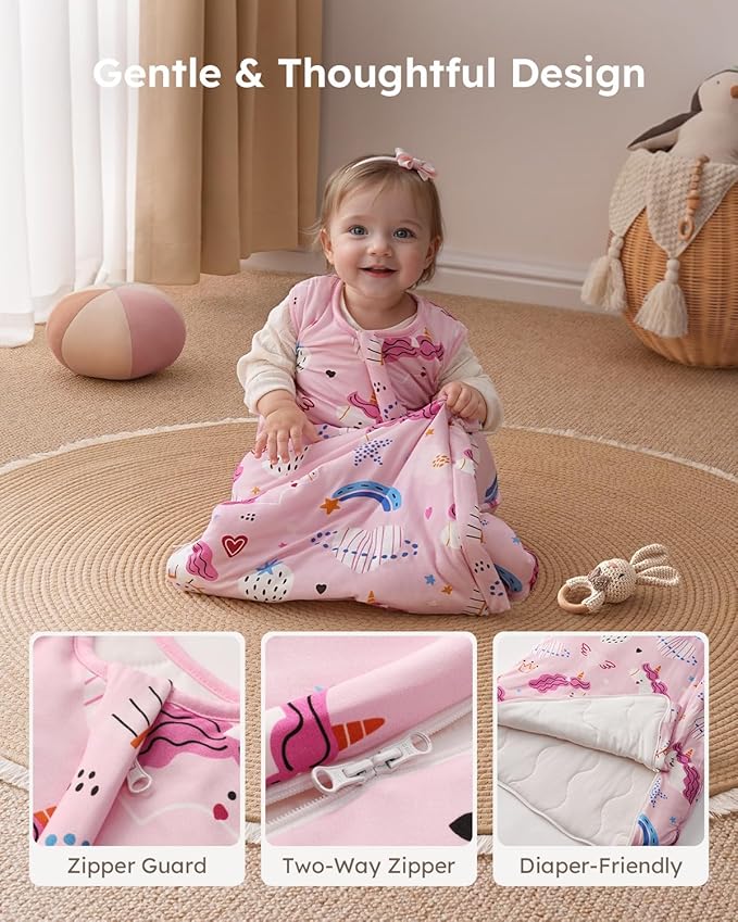 Yoofoss Rayon Made from Bamboo Baby Sleep Sack 12-18 Months 1.0 Tog Baby Wearable Blanket, Super Soft Infant Toddler Sleeping Sack 2-Way Zipper
