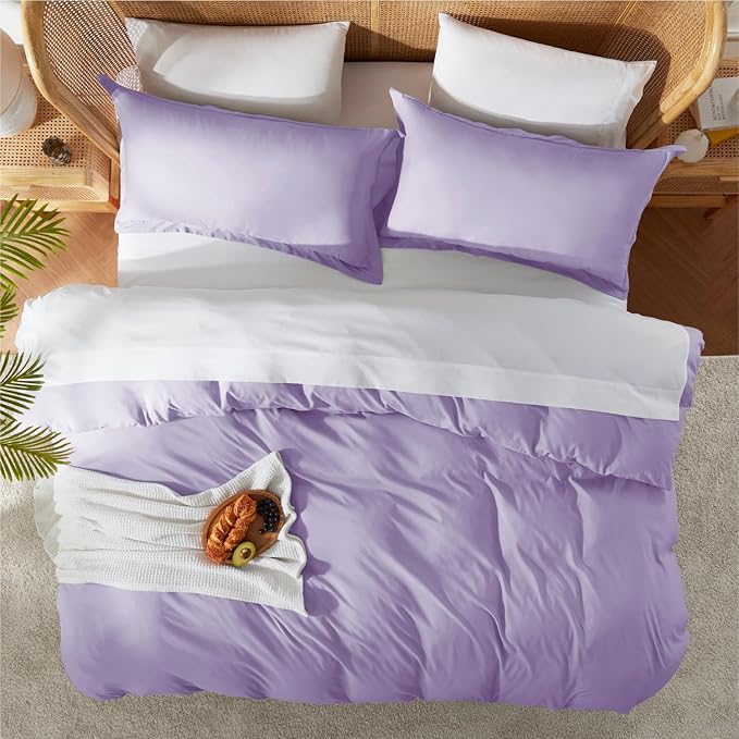Nestl California King Duvet Cover Set with Comforter Insert - Lavender 4 Piece 104x98 Duvet Cover & 2 Pillow Shams with White Quilted Down Alternative Comforter, Ultra Soft, All Season