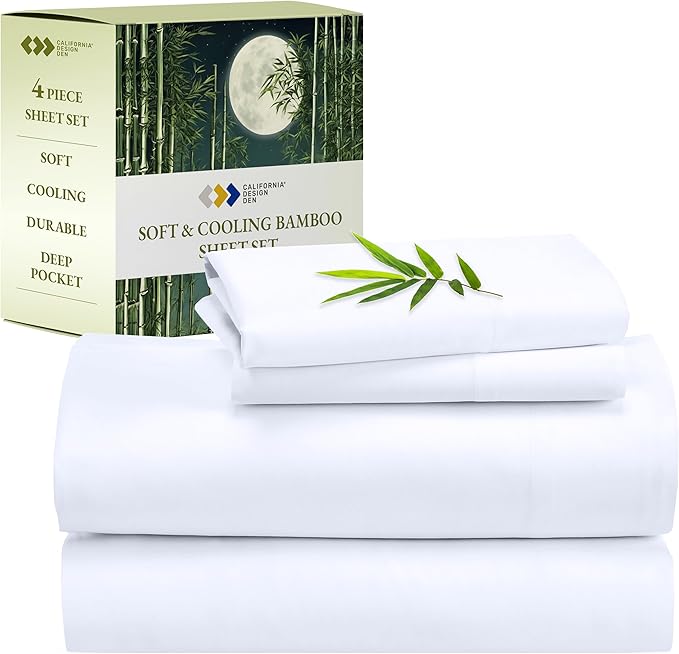 California Design Den Rayon Sheets Cal King, Luxury Cooling, White for California King Size Bed with Deep Pocket Fitted Sheet