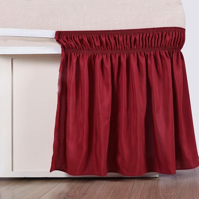Bed Skirt - Wrap Around Bed Skirts Elastic Dust Ruffles, Easy Fit Wrinkle and Fade Resistant Luxurious Fabric Solid Color, Red King Size Beds 15 Inch Drop