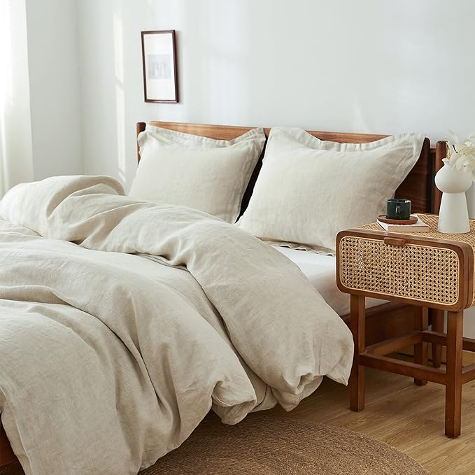 Simple&Opulence 100% Linen Duvet Cover Set, Natural French Flax Duvet Cover Twin Size, Breathable Soft Comfy Linen Bedding Comforter Cover with 1 Pillowcase (68"x86")
