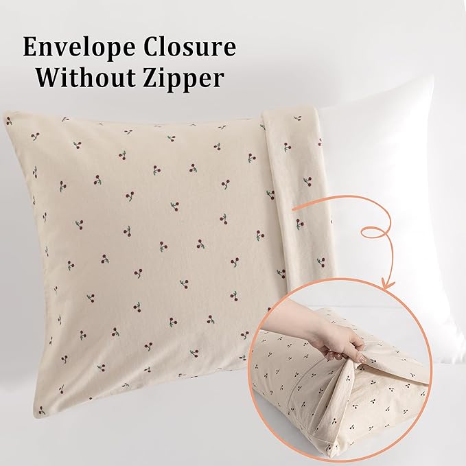 NTBAY 2 Pack 100% Natural Jersey Cotton Toddler Pillowcases, Super Soft and Breathable Travel Pillow Cases with Envelope Closure for Nursery, 13x18 Inches, Cherries