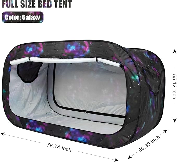 Bed Tent Full Bed Canopy Portable Dream Tent for Adult Indoor Sleeping Tents with 2 Doors Breathable Private Space Tents, Galaxy