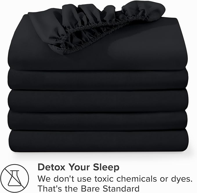 Bare Home 5-Pack Fitted Bottom Sheets Twin Extra Long - Premium 1800 Ultra-Soft Wrinkle Resistant Microfiber - Deep Pocket (Twin XL, Black)