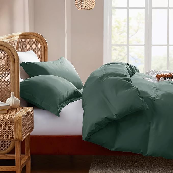 Nestl Forest Green California King Duvet Cover Sets - Soft Double Brushed Cal King Duvet Cover, 3 Piece, with Button Closure, 1 Duvet Cover 104x98 inches and 2 Pillow Shams