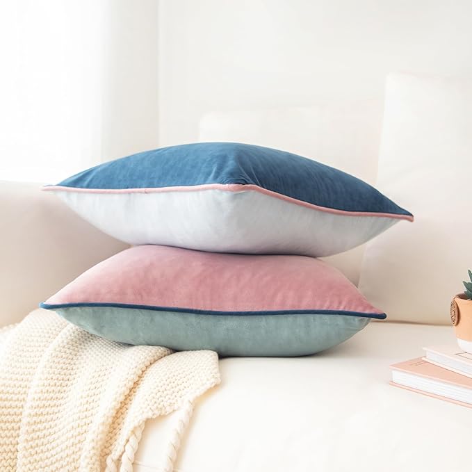 MONDAY MOOSE Decorative Throw Pillow Covers Cushion Cases, Set of 2 Soft Velvet Modern Double-Sided Designs, Mix and Match for Home Decor, Pillow Inserts Not Included (20x20 inch, Pink/Blue)