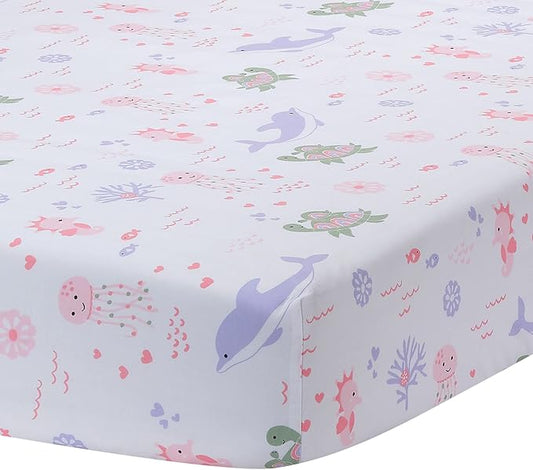 Lambs & Ivy Sea Dreams Soft White 100% Cotton Nautical Ocean Fitted Crib Sheet
