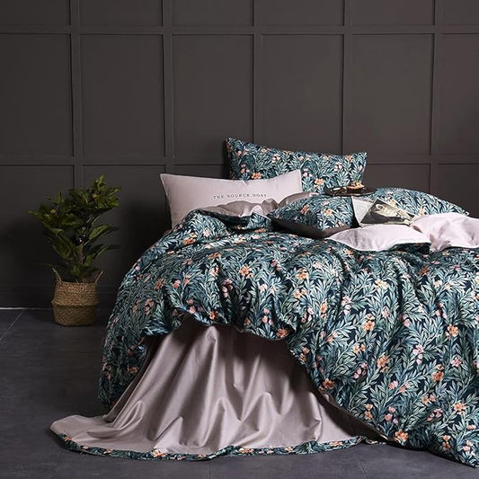 Cupocupa King Duvet Cover Set - 3 Piece Boho Floral Bedding, Ultra Soft Microfiber Vintage Garden Leaf Print - Includes 1 Duvet Cover (104"x90") and 2 Pillow Shams, Breathable & Fade Resistant