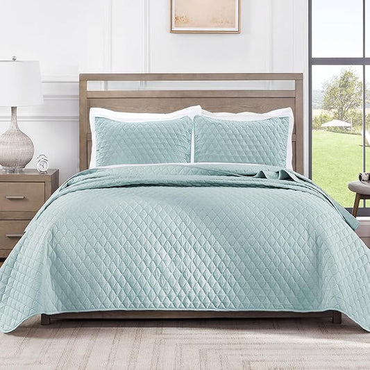 Exclusivo Mezcla Reversible Full Queen Quilt Bedding Set with Pillow Shams, Lightweight Quilts Queen Size, Soft Bedspreads Bed Coverlets for All Seasons - (Light Blue, 90"x96")
