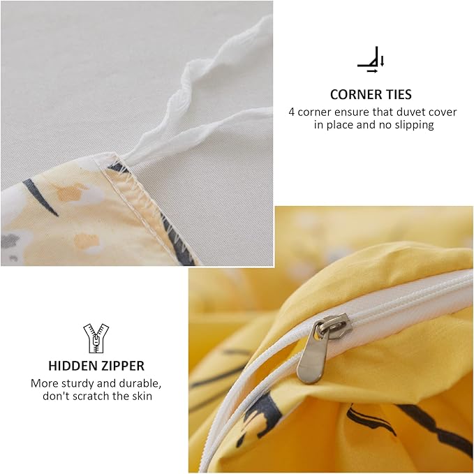 WONGS BEDDING Yellow Floral Duvet Cover Set Queen, 3 Pieces Flower Plum Blossom Printed Bedding Set with 2 Pillowcases, Botanical Branch Comforter Cover Set Queen Size 90"X90"(Not Comforter)