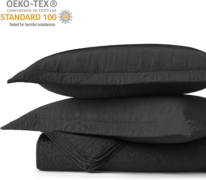 Hansleep Black Quilt California King Size - Baroque Ultrasonic Summer Bedspread California King, Soft Lightweight Coverlet Bedding Set, 3 Pieces (1 Quilt, 2 Pillow Shams)