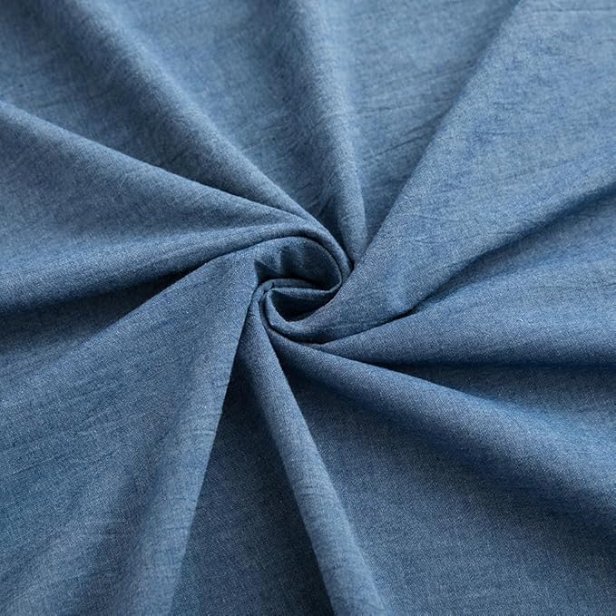 LOVQUE 100% Washed Cotton Duvet Cover Twin Size, Denim Blue Fade-Resistant Natural Bedding Set (No Comforter), 68x90 Inches