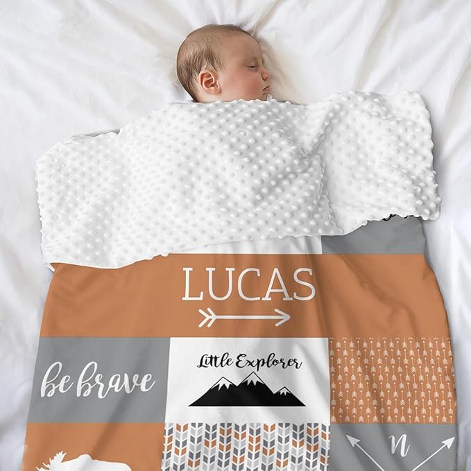 Personalized Baby Blanket for Newborn Boys, 35x45in Orange Customized Baby Blanket with Name, Custom Gifts for Newborn Boys Shower Gifts, Essential Baby Items Must Haves, Burnt Orange