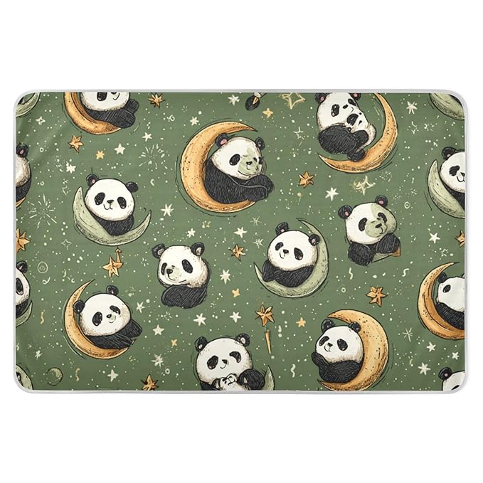Waterproof Bed Pad Reusable Changing Pad Toddler Mattress Protector Large Pee Pad Baby Diaper Pad Soft Washable Liner Sage Green Panda Crescents Stars