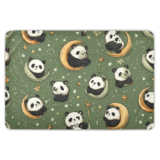 Waterproof Bed Pad Reusable Changing Pad Toddler Mattress Protector Large Pee Pad Baby Diaper Pad Soft Washable Liner Sage Green Panda Crescents Stars