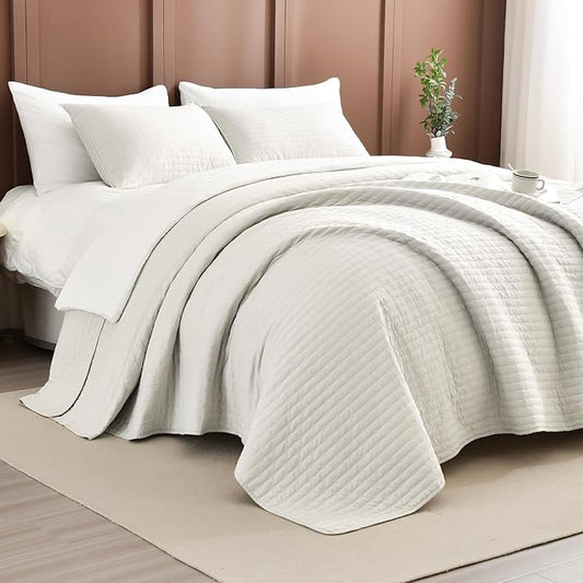Lady Ann Wheat Cal King Bedspreads Set, 3 Piece King Size Quilt Set (118x106) for Bed, Lightweight & Soft Farmhouse Coverlet All Season Quilted Bedding Sets