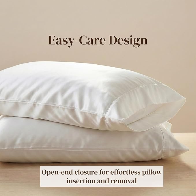 Beckham Hotel Collection 100% Cotton Pillow Cases Standard/Queen Size Set of 2, 500TC, Luxury Sateen Pillowcases, Open End, Breathable, Moisture-Wicking, White