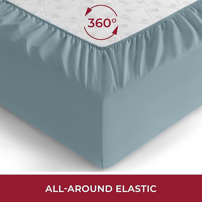 Mellanni Full Fitted Sheet - Iconic Collection Bedding Sheets with up to 16 inch Deep Pocket - Soft & Cooling - Fade & Stain Resistant - 1 PC (Full, Spa Blue)