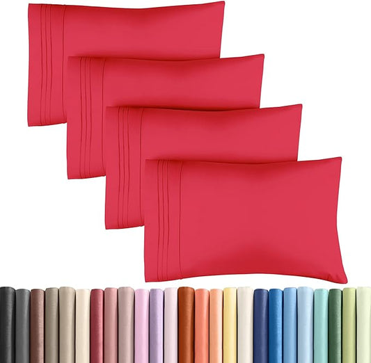 CGK Unlimited King Size Microfiber Pillowcase Set, 4 Pieces, Red